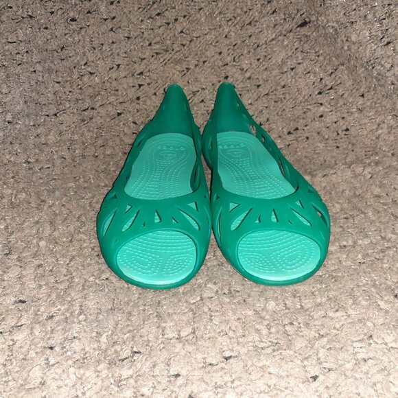 CROCS-Adrina Open Toe Slip On Jelly Flats Cut Out-Turquoise/Green-Sz 7-Near Mint - Picture 3 of 7